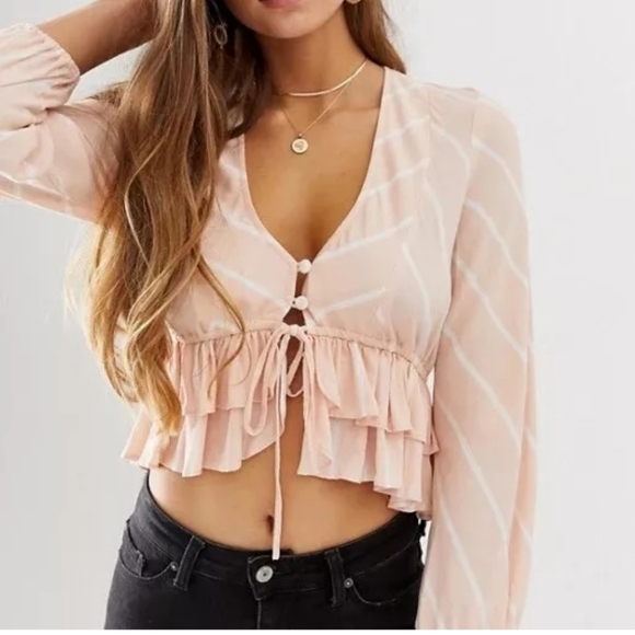 Free People Tops - Free People Long Sleeve Petal Combo Peach Ruffle Top (Samifran). Size M.
